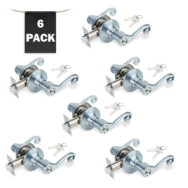 Premier Lock Decorative Entry Door Lever Lock Set Set of 6, Keyed Alike, Satin Nickel, 6PK LEV06X-6